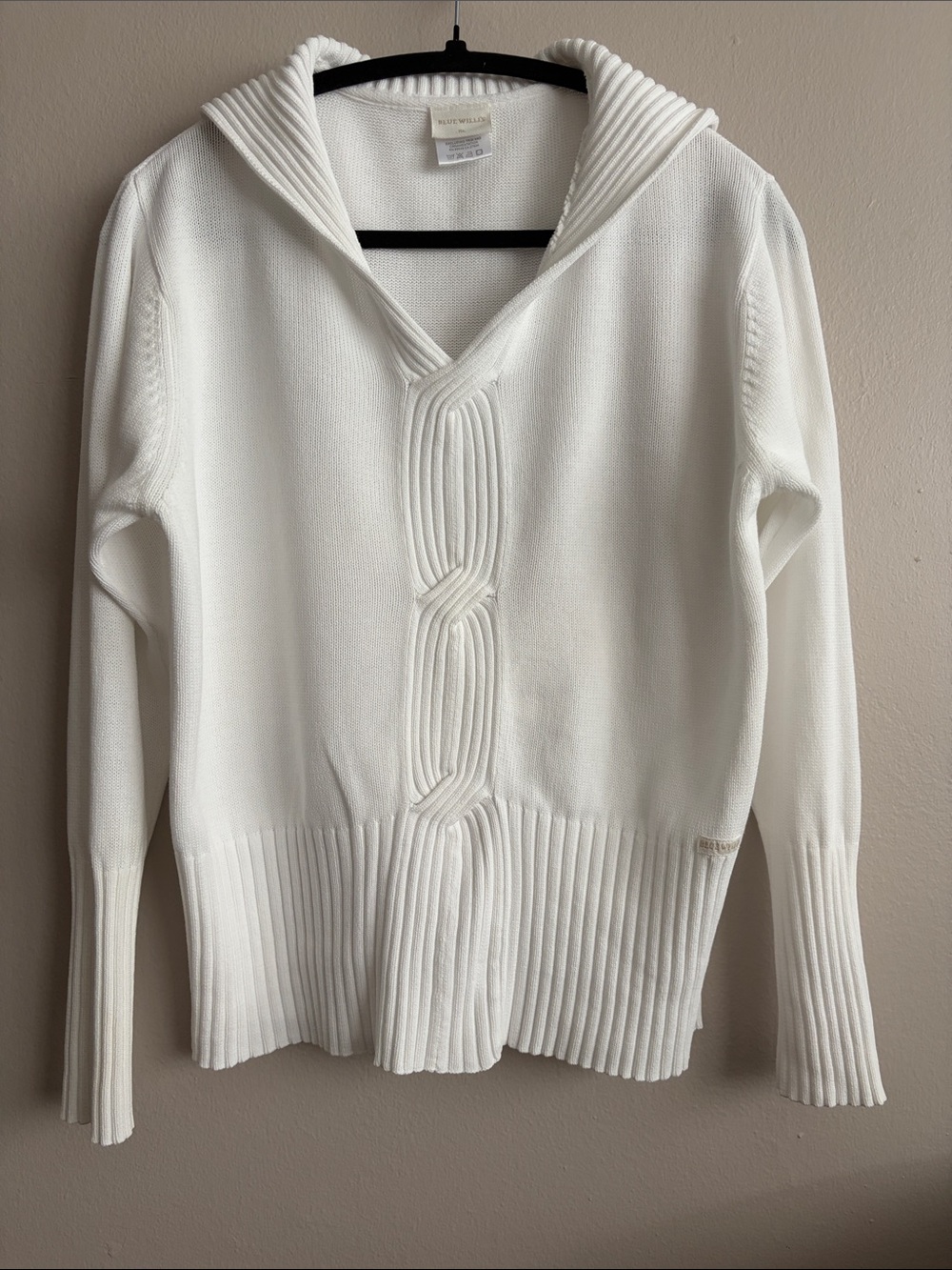 Blue Willi's Vintage White Sailor Collar Knit Sweater Heavy Cotton XL